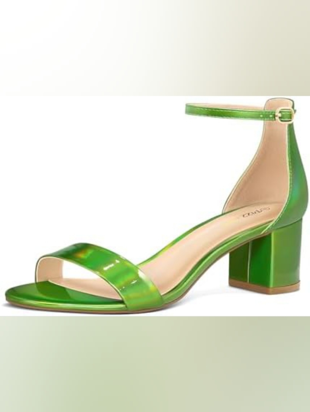 Green Patent Ankle-Strap Block Heel Sandals Size 11